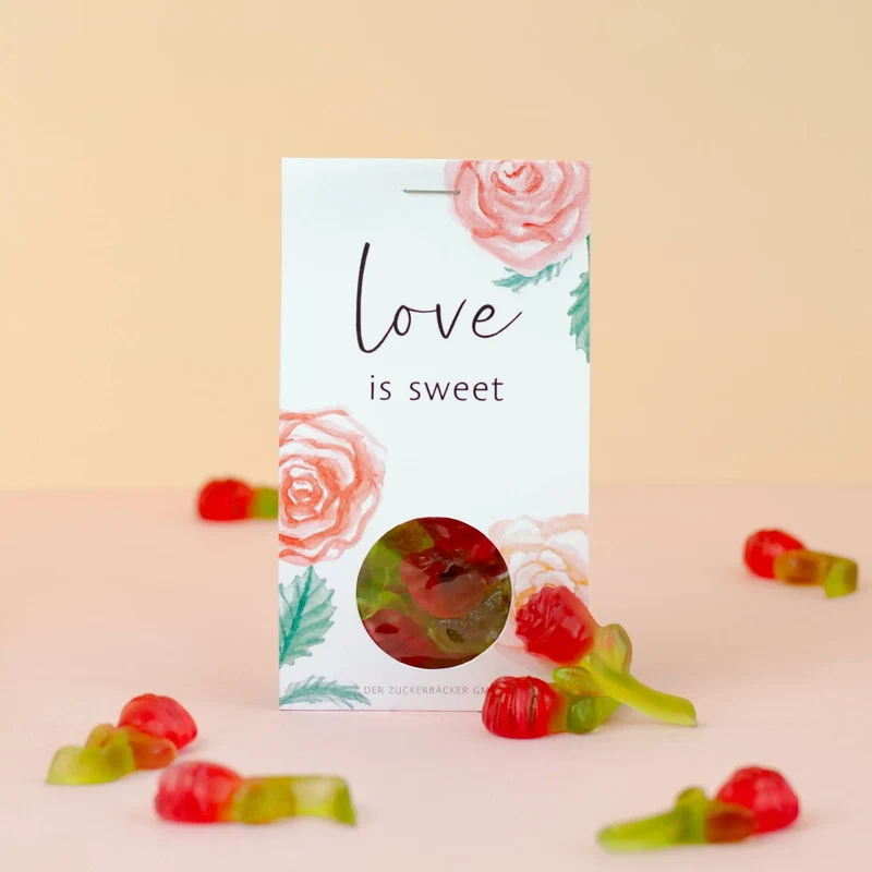 Naschportion Love is sweet Fruchtgummi Rosen Geschenk