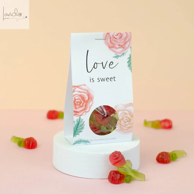 Naschportion Love is sweet Fruchtgummi Rosen Geschenk