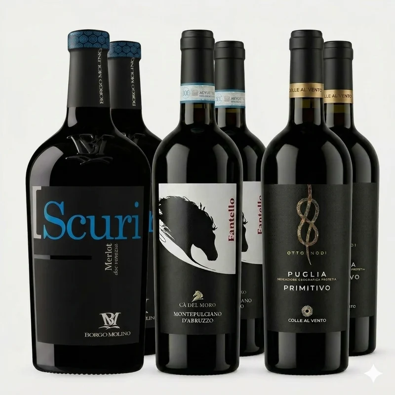 Italien Probierpaket | 6 Flaschen Rotwein-Kollektion | Borgo Molino, Cà del Moro & Colle al Vento