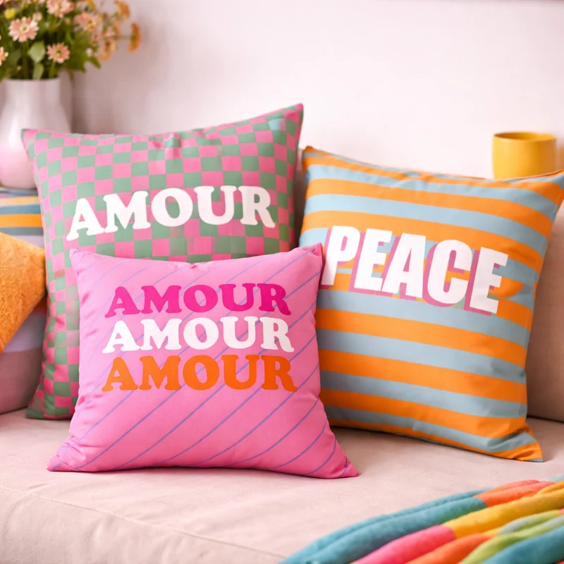 Kissenhülle Amour pink/grün Schachbrettmuster40x40 cm