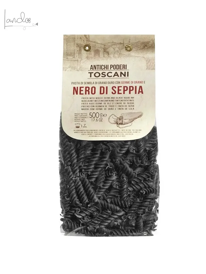 Italienische handgemachte Fusilli-Nudeln mit Sepia-Tinte g.500