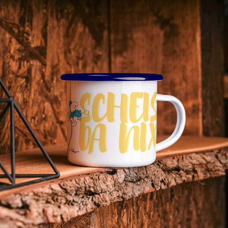 ®Die Schlümpfe Emailletasse "Scheiß da nix"