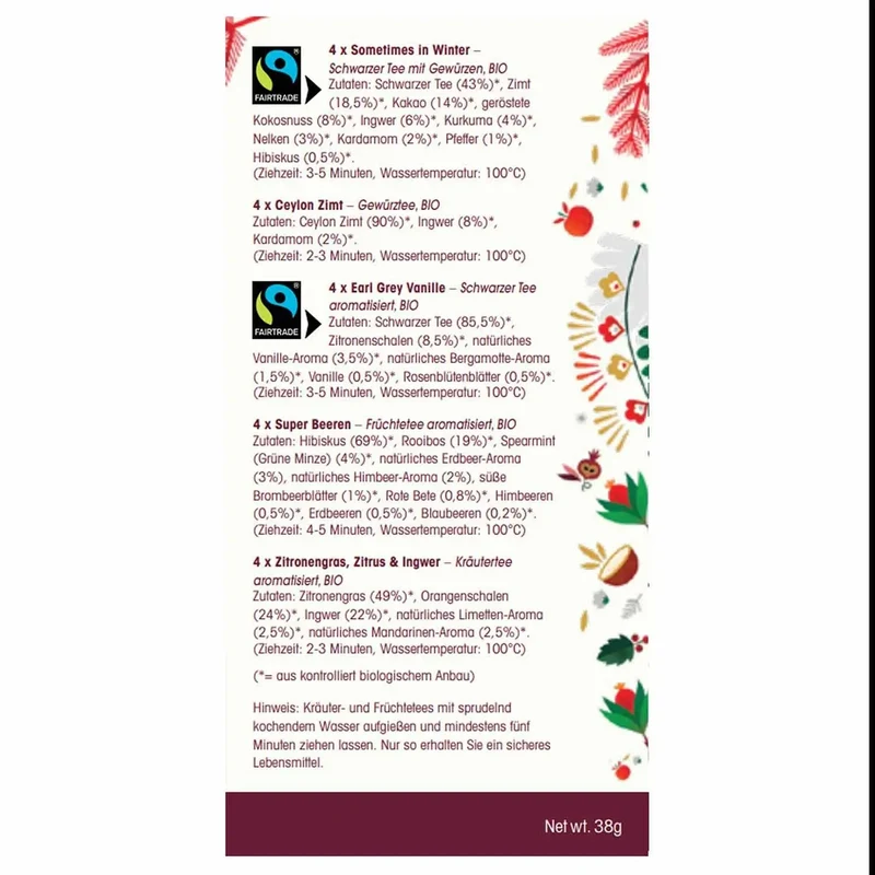 ETS Tea Gift "Merry Christmas", ORGANIC 20 Bags 5 Varieties