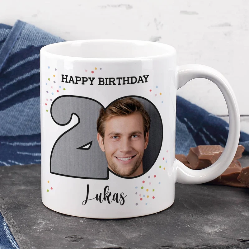 Happy Birthday - Fototasse zum 20. Geburtstag mit Name