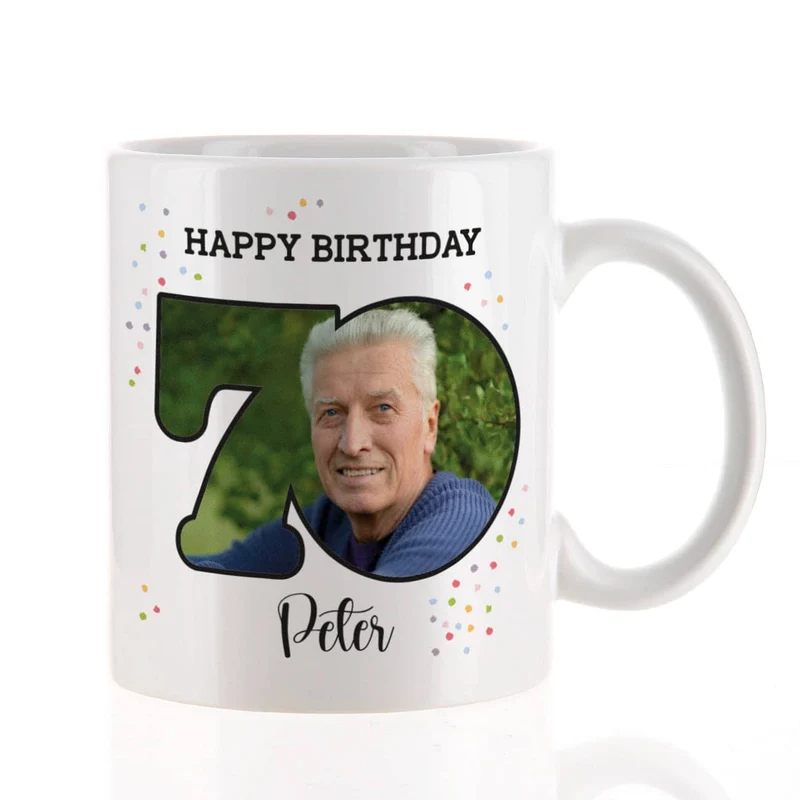Happy Birthday 70 - Fototasse zum Geburtstag mit Name