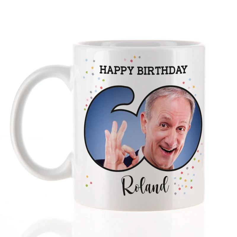 Fototasse zum 60. Geburtstag mit Name und Happy Birthday
