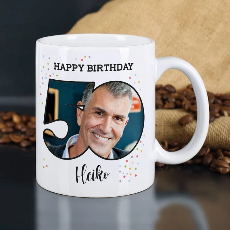 Happy Birthday - Fototasse zum 50. Geburtstag mit Name