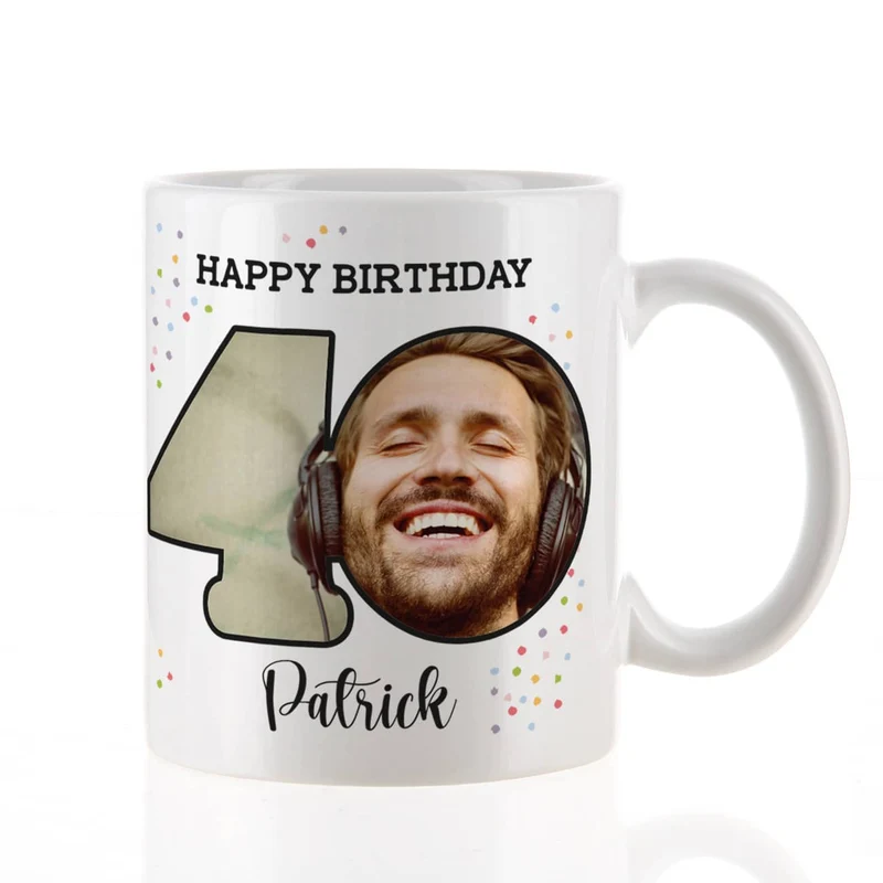 Fototasse zum 40. Geburtstag mit Name und Happy Birthday