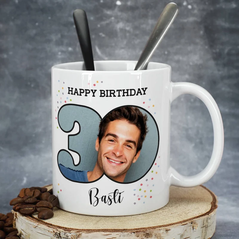 Happy Birthday - Fototasse zum 30. Geburtstag mit Name