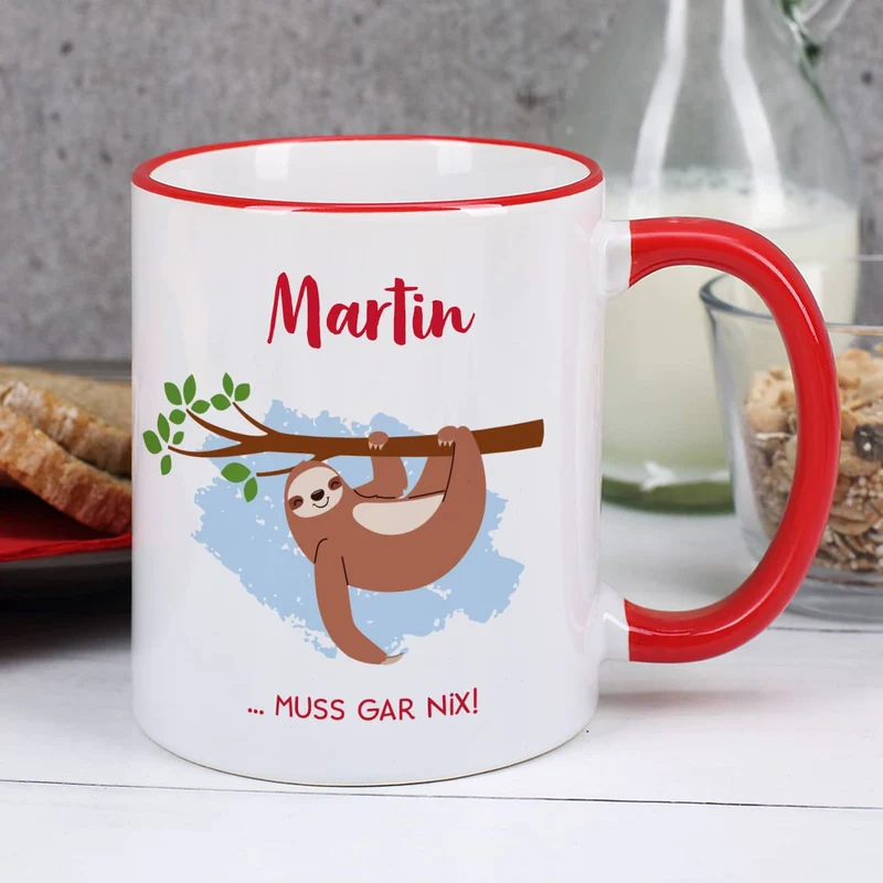 Tasse mit Faultier und Name - muss gar nix!