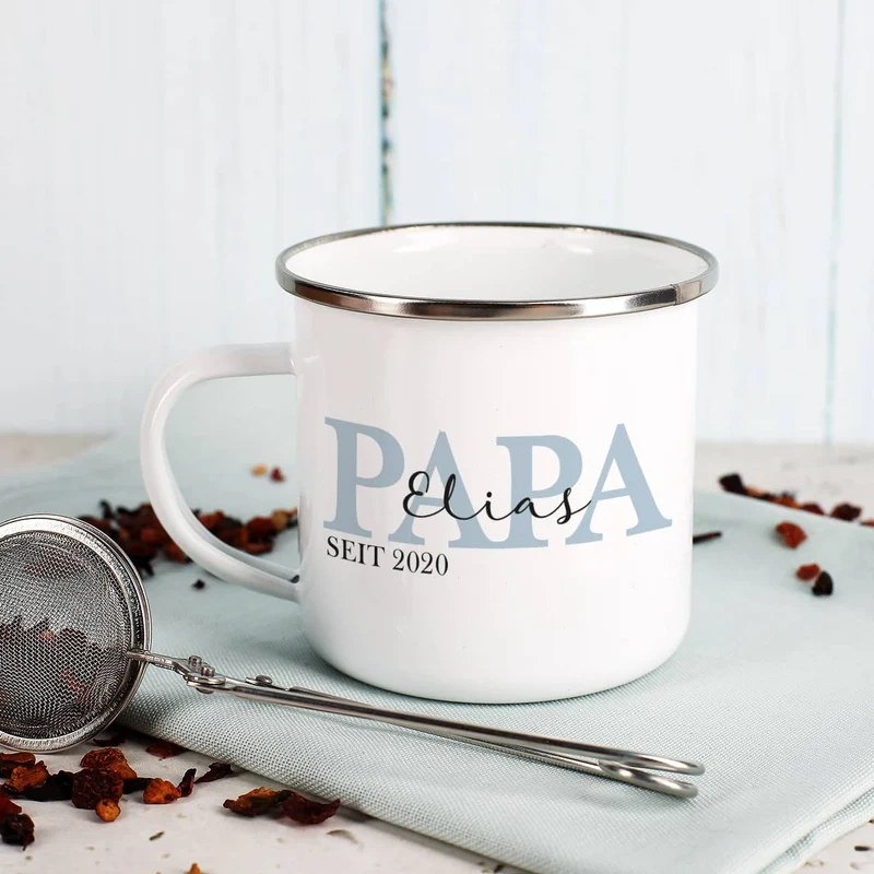 Metalltasse - Papa seit - als Geschenk zum Vatertag