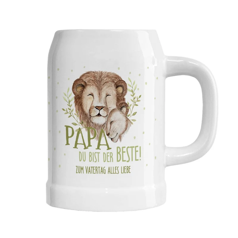 Papa du bist der Beste! - Bierkrug mit Löwenmotiv und Wunschtext
