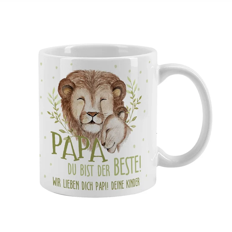 Papa du bist der Beste! - Tasse mit Löwenmotiv und Wunschtext
