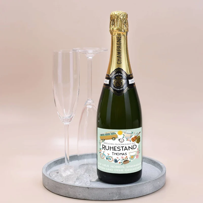 Champagner - Herzlichen Glückwunsch zum Ruhestand - mit Name und Wunschtext