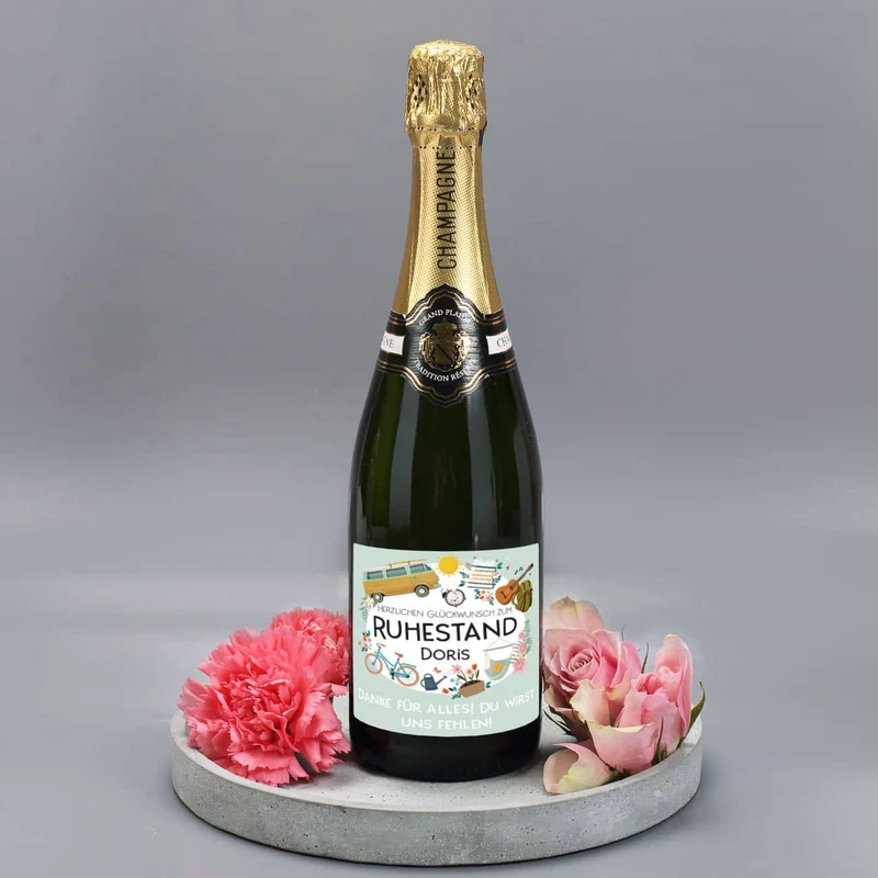Champagner - Herzlichen Glückwunsch zum Ruhestand - mit Name und Wunschtext