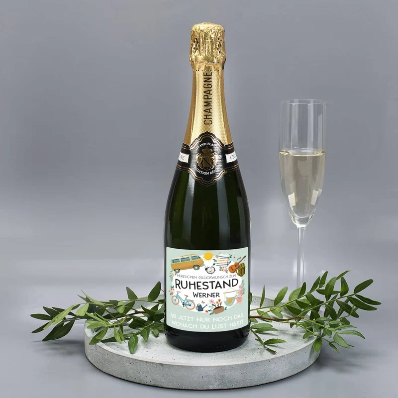 Champagner - Herzlichen Glückwunsch zum Ruhestand - mit Name und Wunschtext