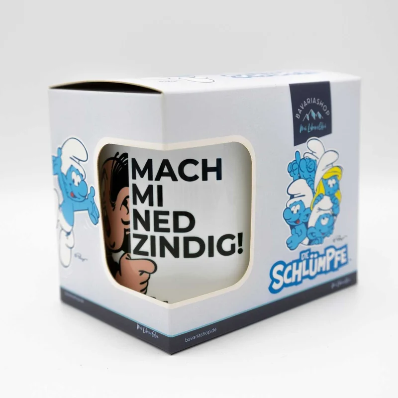 ®Die Schlümpfe Emailletasse "Mach mi ned zindig"