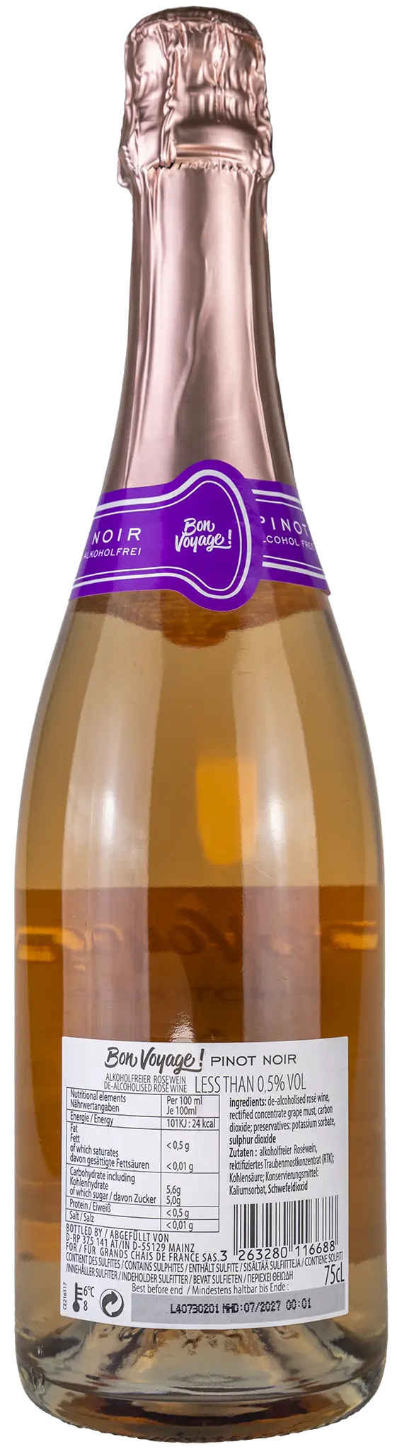 Bon Voyage Pinot Noir rosé Schaumwein 0%vol.- Alkoholfrei
