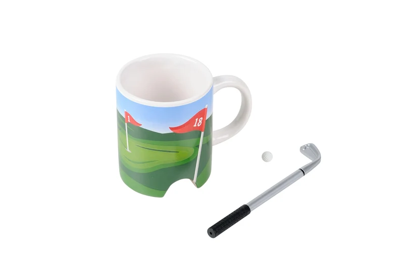 Kaffeebecher mit Golfschläger & Ball