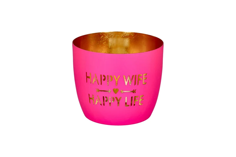 Madras Windlicht "Happy wife - happy life"