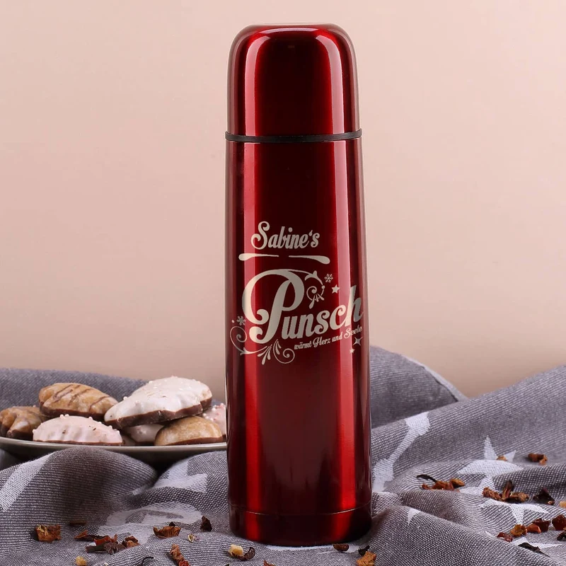 Thermosflasche graviert mit Punsch-Motiv und Name