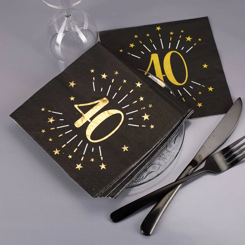 Servietten zum 40. Geburtstag - schwarz/gold-metallic