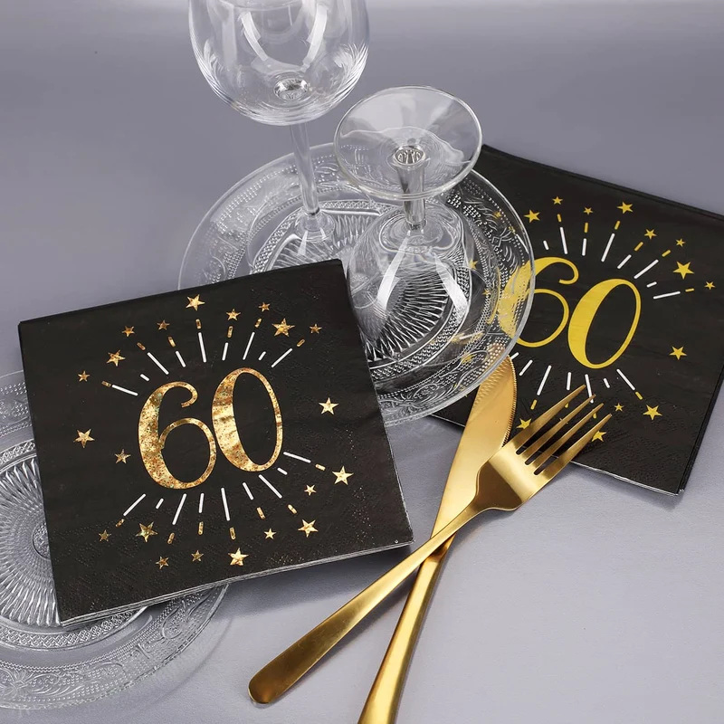 Servietten zum 60. Geburtstag - schwarz/gold-metallic