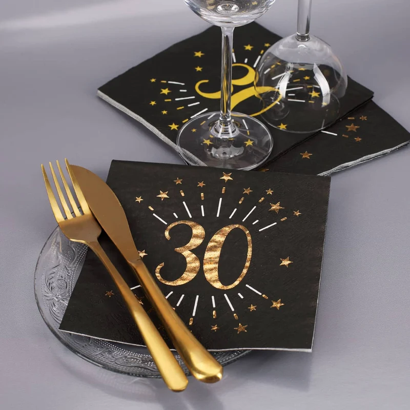 Servietten zum 30. Geburtstag - schwarz/gold-metallic
