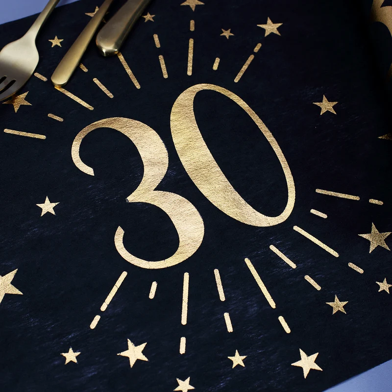 Tischläufer aus Vlies zum 30. Geburtstag - schwarz/gold