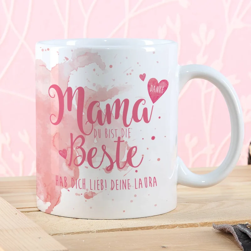Tasse "Mama Du bist die Beste" mit Wunschtext in verschiedenen Farben