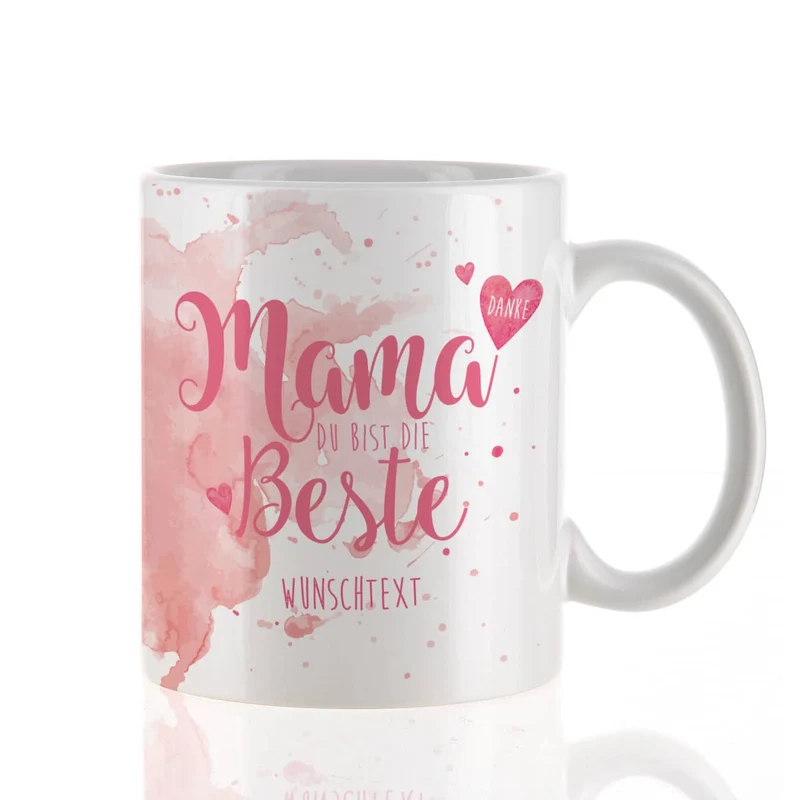 Tasse "Mama Du bist die Beste" mit Wunschtext in verschiedenen Farben