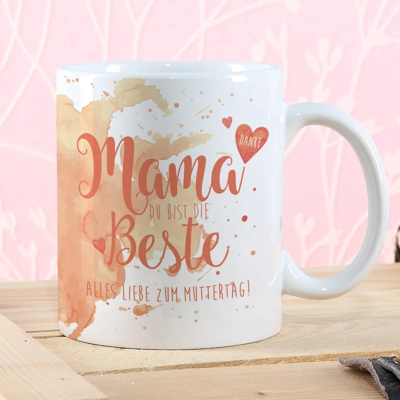 Tasse "Mama Du bist die Beste" mit Wunschtext in verschiedenen Farben