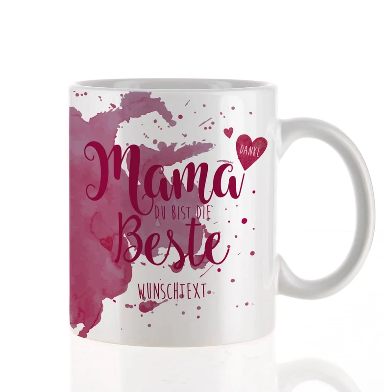 Tasse "Mama Du bist die Beste" mit Wunschtext in verschiedenen Farben
