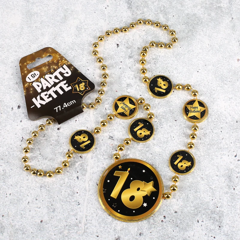 Party-Kette Star in Gold und Schwarz zum 18. Geburtstag