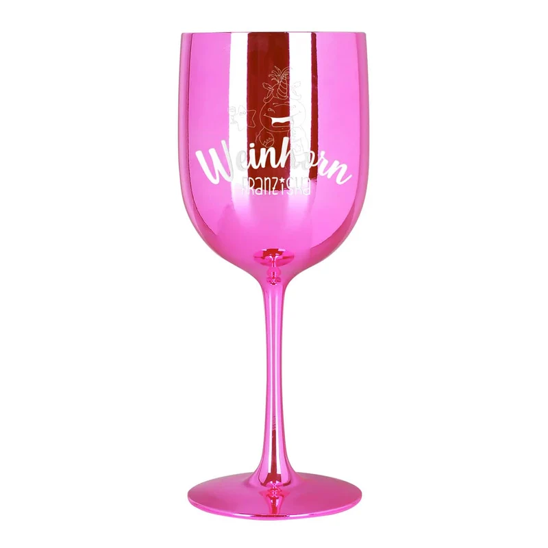 Weinhorn - glänzender, pinker Weinkelch mit Knuddelhorn und Name
