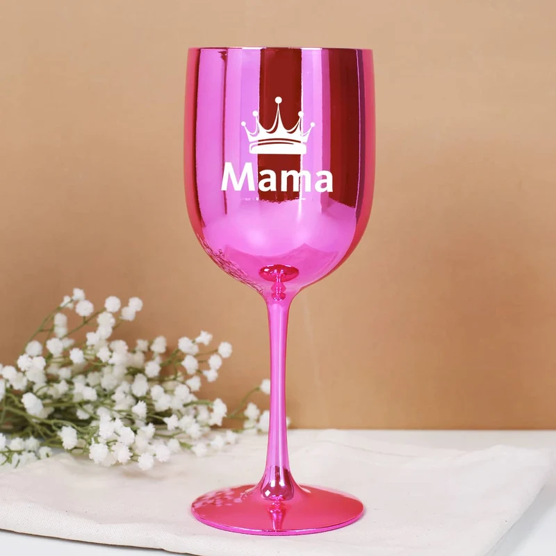 Glänzender Weinkelch in pink oder gold mit Krone und Wunschname