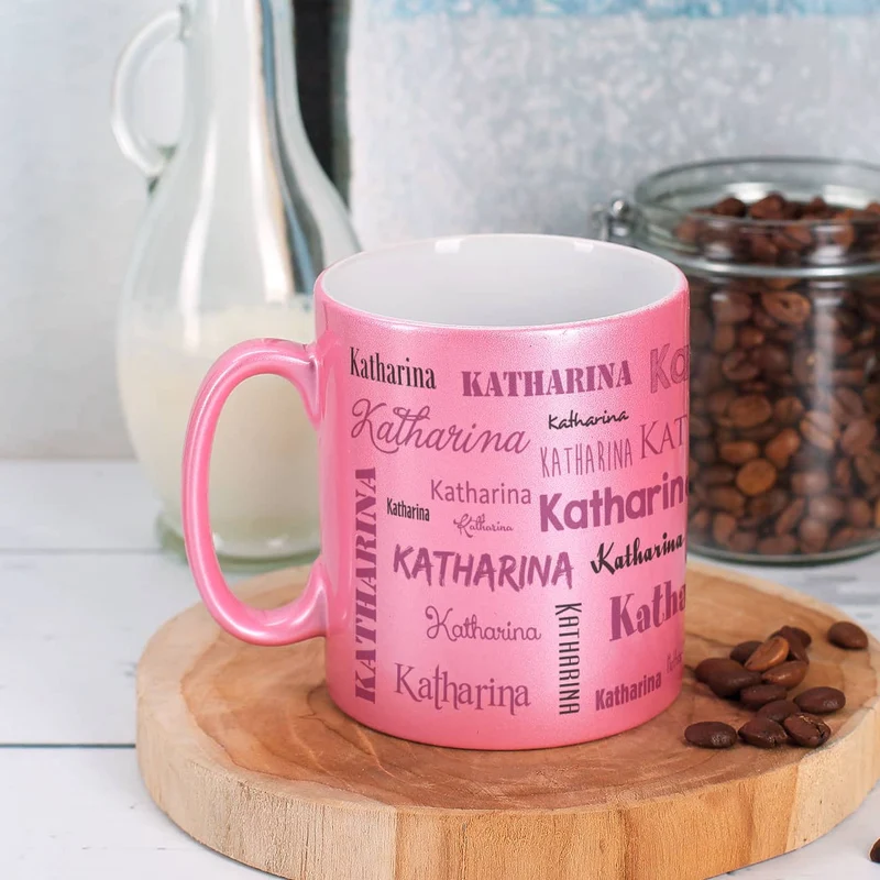 Tasse mit Namensaufdruck in Metallic Pink oder Gold