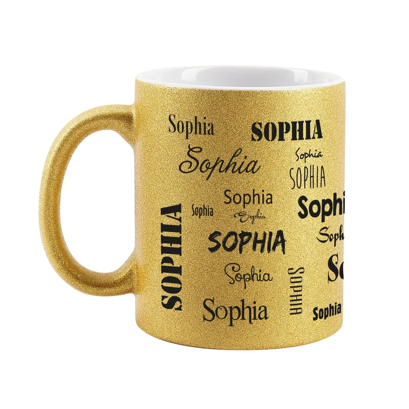 Tasse mit Namensaufdruck in Metallic Pink oder Gold