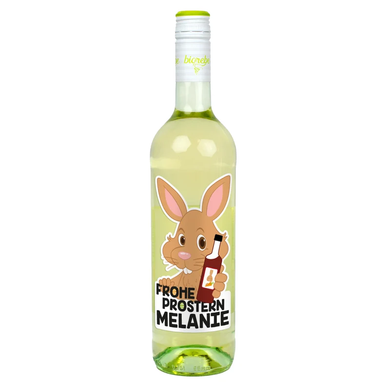 Frohe Prostern - Weinflasche zu Ostern mit bedrucktem Etikett | Biorebe Wein als Geschenk