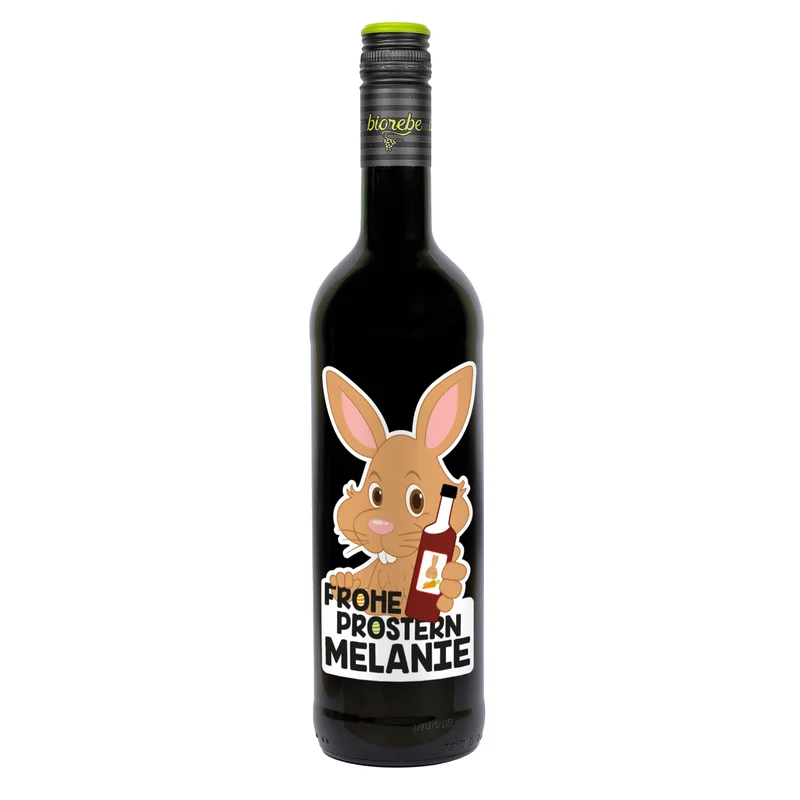 Frohe Prostern - Weinflasche zu Ostern mit bedrucktem Etikett | Biorebe Wein als Geschenk