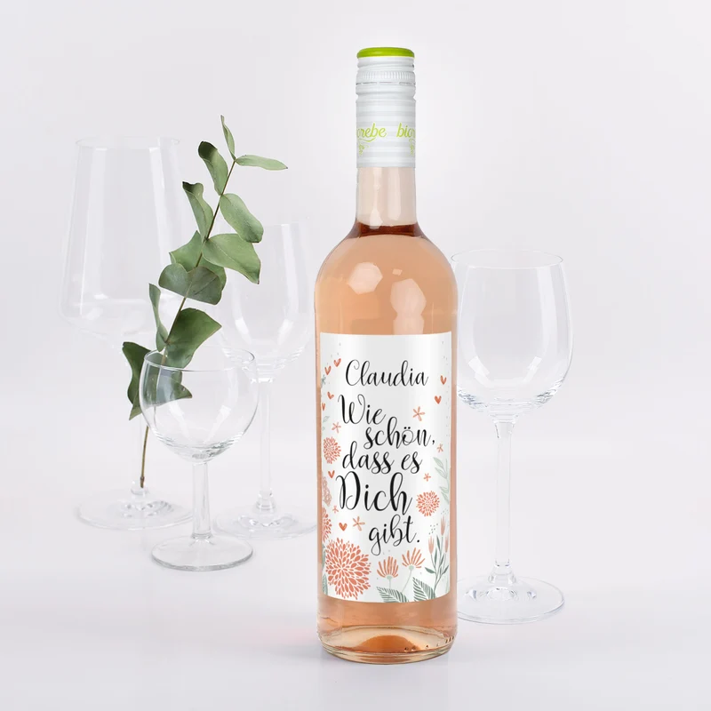 Wie schön, dass es Dich gibt - Weinflasche mit Namensaufdruck | Biorebe Wein als Geschenk