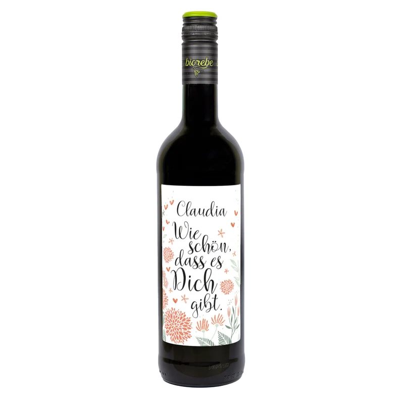 Wie schön, dass es Dich gibt - Weinflasche mit Namensaufdruck | Biorebe Wein als Geschenk