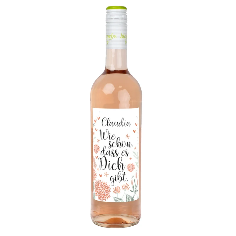 Wie schön, dass es Dich gibt - Weinflasche mit Namensaufdruck | Biorebe Wein als Geschenk