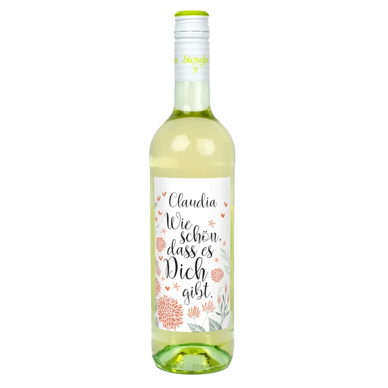 Wie schön, dass es Dich gibt - Weinflasche mit Namensaufdruck | Biorebe Wein als Geschenk