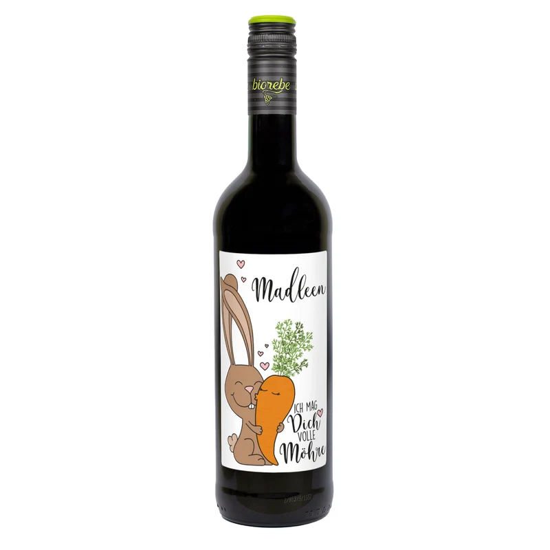 Ich mag Dich volle Möhre! - Biorebe Wein mit Wunschname personalisiert | Geschenk zu Ostern