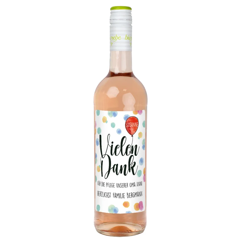 Vielen Dank - Biorebe Wein mit Name und persönlichem Text | Weißwein, Rotwein, Rosé