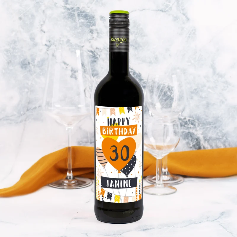 Biorebe Wein als Geschenk zum Geburtstag personalisiert mit Name und Alter