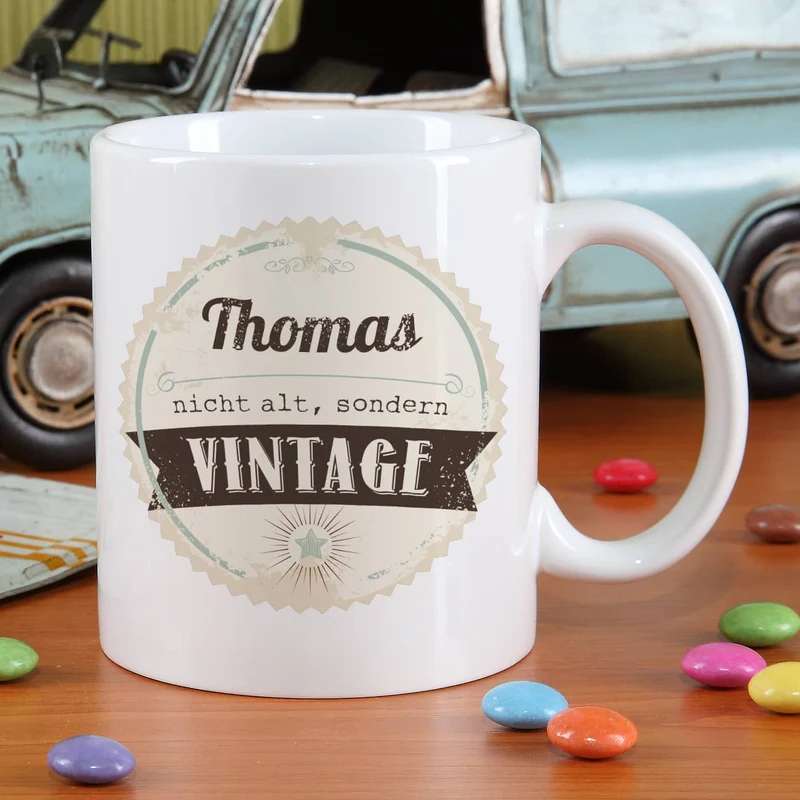 personalisierte Tasse zum Geburtstag - Nicht alt, sondern vintage!