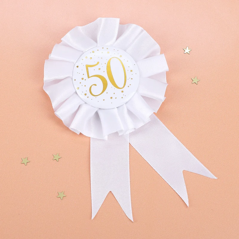 Glückwunsch-Rosette in weiß zum 50. Geburtstag