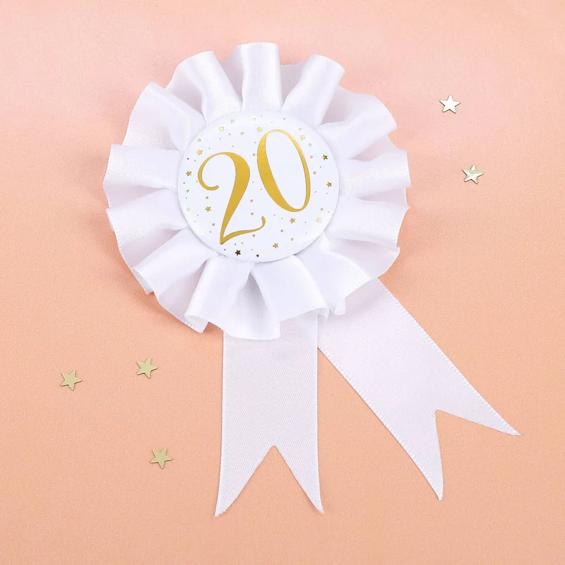Glückwunsch-Rosette in weiß zum 20. Geburtstag